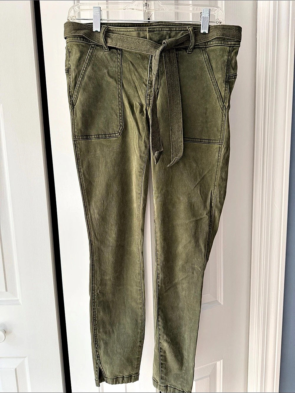 LOFT Slim Tie Waist Cargo Pants Green Medium
